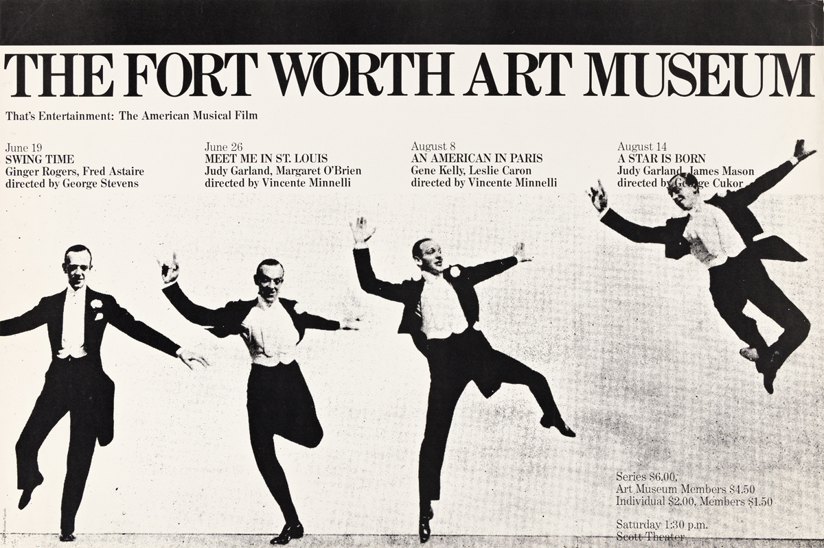 MASSIMO VIGNELLI (1931-2014).  THE FORT WORTH ART MUSEUM / THATS ENTERTAINMENT: THE AMERICAN MUSICAL FILM. 1976. 24x36 inches, 70x91½